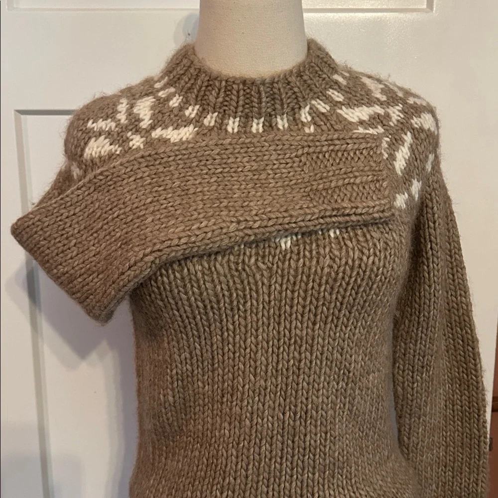 J. Crew Hand Knit women’s XS Beige Tan and Ivory Fair Isle Alpaca blend Sweater